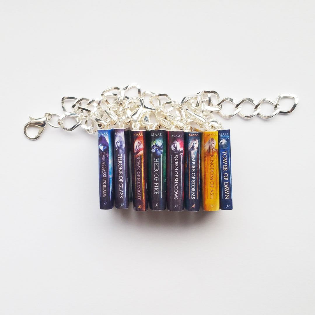 I Love Books - Glass Charm Stainless Steel Bracelet with Heart Charm