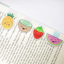 Load image into Gallery viewer, Summer Fruits Magnetic Bookmarks Pack of 4 on book page- fromnewleaf