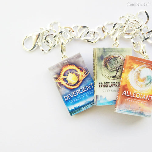 Three Divergent book series miniature book charm bracelet