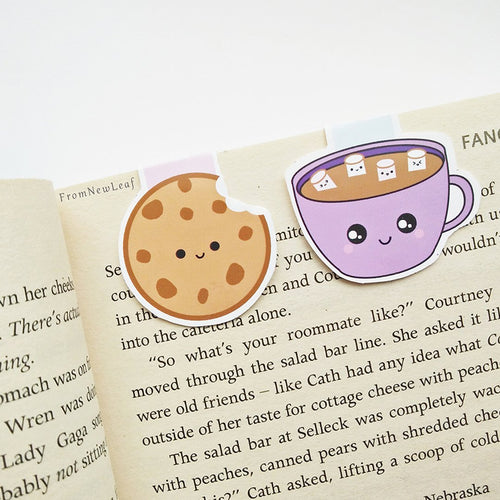 2 Cookie and Hot Chocolate with cute face Magnetic Bookmarks