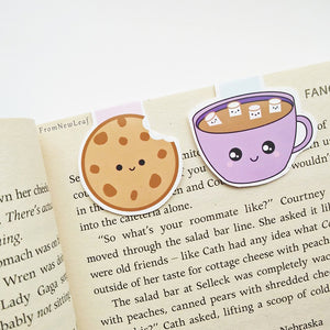 2 Cookie and Hot Chocolate with cute face Magnetic Bookmarks