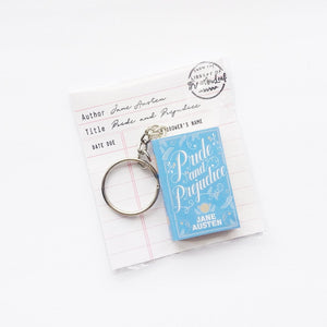 Pride and Prejudice miniature book keyring keychain packaged in library card