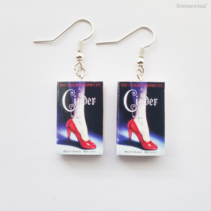 Cinder Miniature Book Earrings Fish Hooks