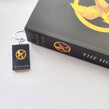 Load image into Gallery viewer, The Hunger Games miniature book metal bookmark on book