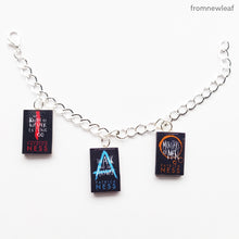 Load image into Gallery viewer, Chaos Walking Patrick Ness Miniature Book Set Charm Bracelet | Knife of Never Letting Go,  Ask and the Answer, Monsters of Men