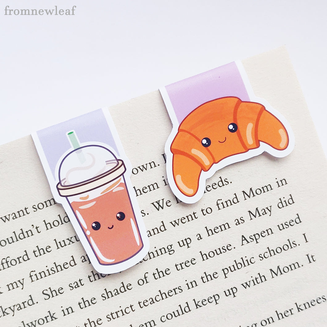 Coffee latte cute and croissant magnetic bookmark