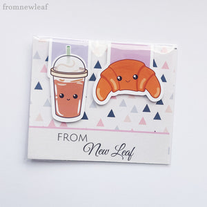 Cute Coffee Latte and Croissant Magnetic Bookmarks Pack of 2
