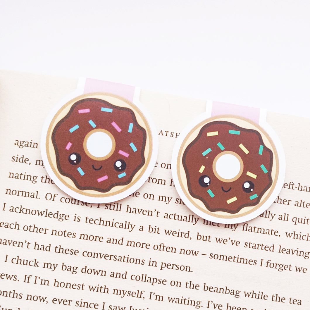 Donut magnetic bookmark on book page fromnewleaf