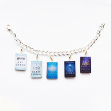 Load image into Gallery viewer, Red Queen Glass Sword King Cage War Storm Broken Throne Victoria Aveyard miniature book charm bracelet