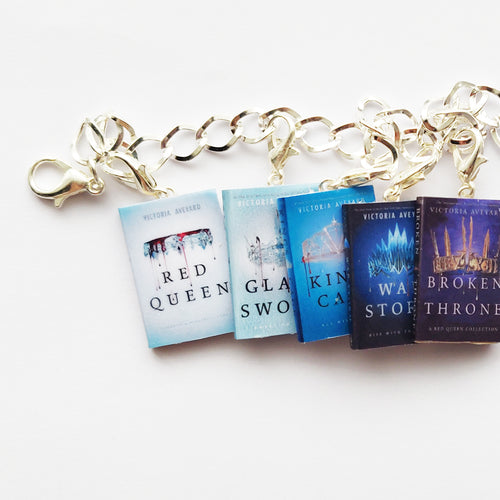 Red Queen Glass Sword King Cage War Storm Broken Throne Victoria Aveyard miniature book charm bracelet
