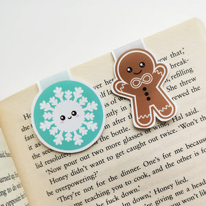 Snowflake Gingerbread Man cute magnetic bookmark on book page